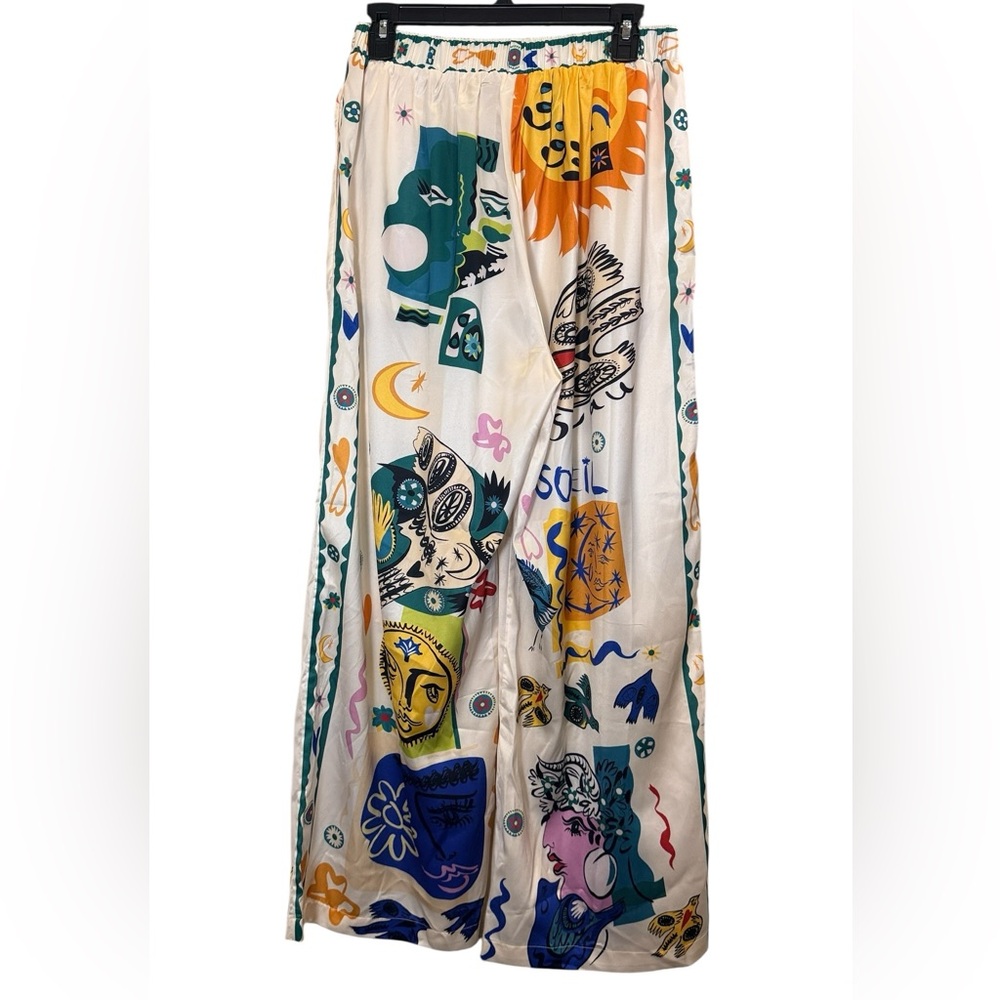 Commense Resort-wear Satin Graffiti Lapel Pants Set sz L - Picture 6 of 16